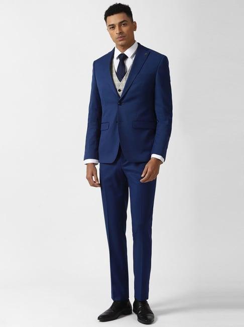 peter england navy slim fit three piece suit