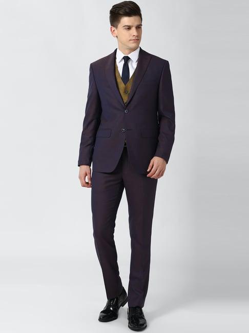 peter england navy slim fit three piece suit