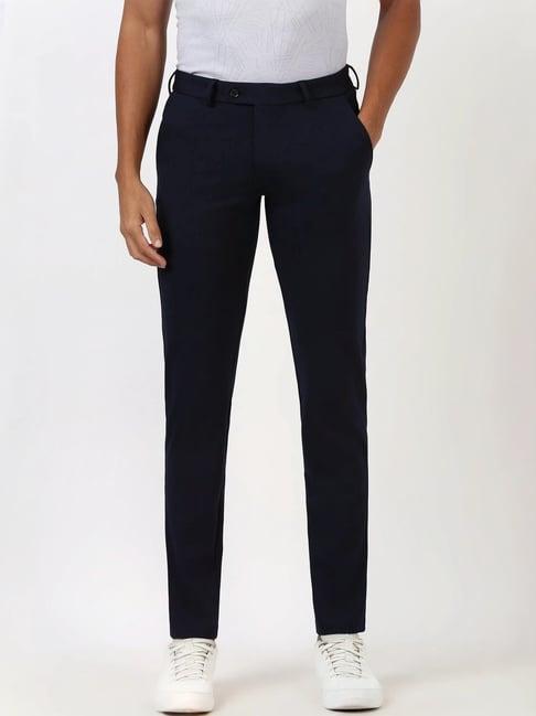 peter england navy slim fit trousers