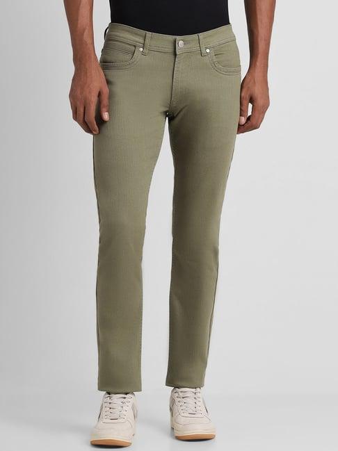 peter england olive skinny fit lightly washed jeans