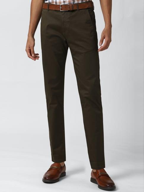 peter england olive slim fit trousers