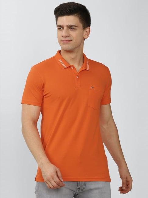 peter england orange cotton slim fit polo t-shirt