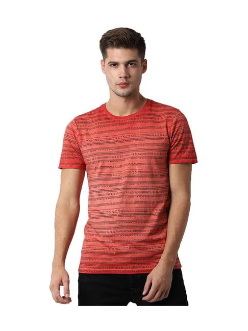 peter england orange printed slim fit cotton t-shirt