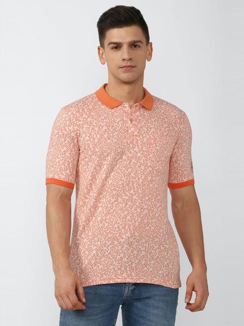 peter england orange regular fit self pattern polo t-shirt
