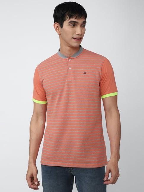 peter england peach mandarin collar t-shirt