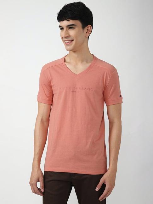 peter england peach v-neck t-shirt