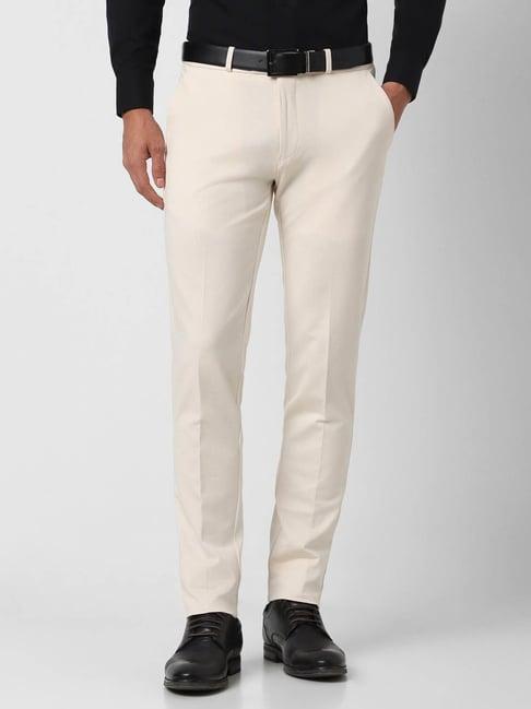 peter england perform beige slim fit trousers