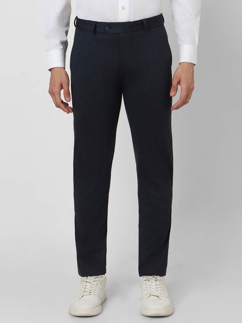 peter england perform navy blue slim fit trousers