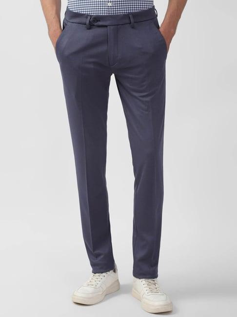 peter england perform powder blue slim fit printed trousers