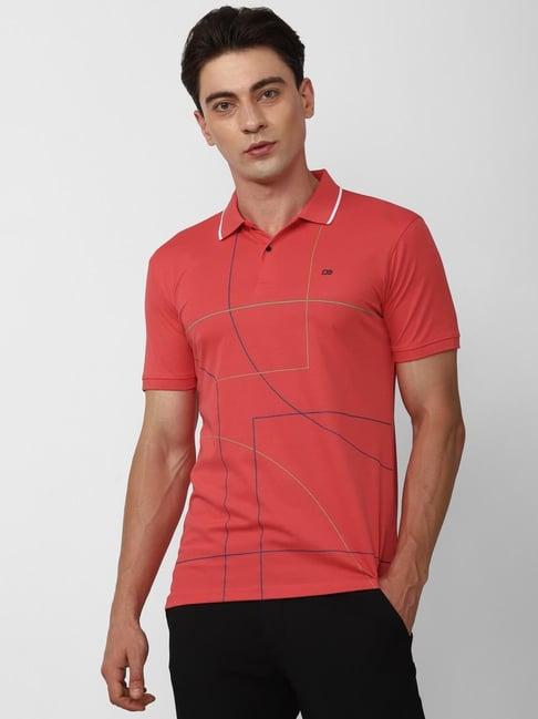 peter england perform red slim fit printed polo t-shirt
