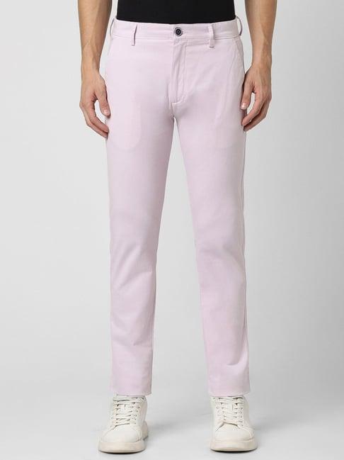 peter england pink cotton slim fit trousers