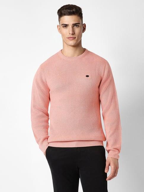 peter england pink regular fit texture sweater