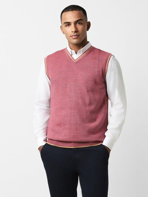 peter england pink regular fit textured sweater