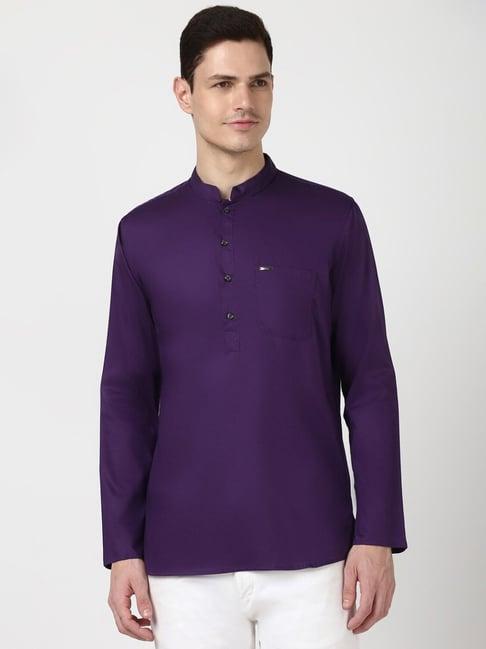 peter england purple cotton slim fit short kurta