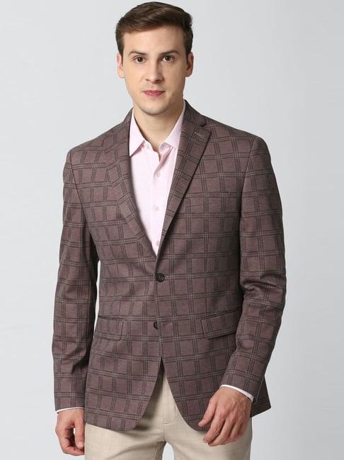 peter england purple slim fit checks blazer