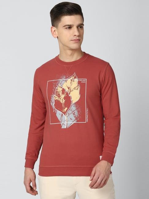 peter england red cotton regular fit printed sweatshirt