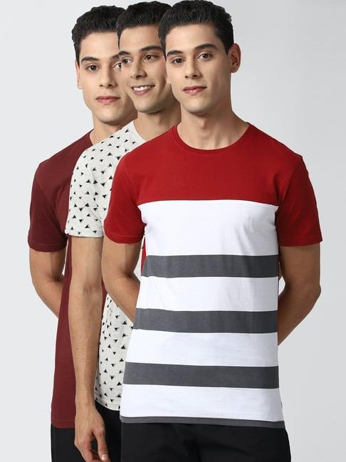 peter england red cotton regular fit striped t-shirts (pack of 3)