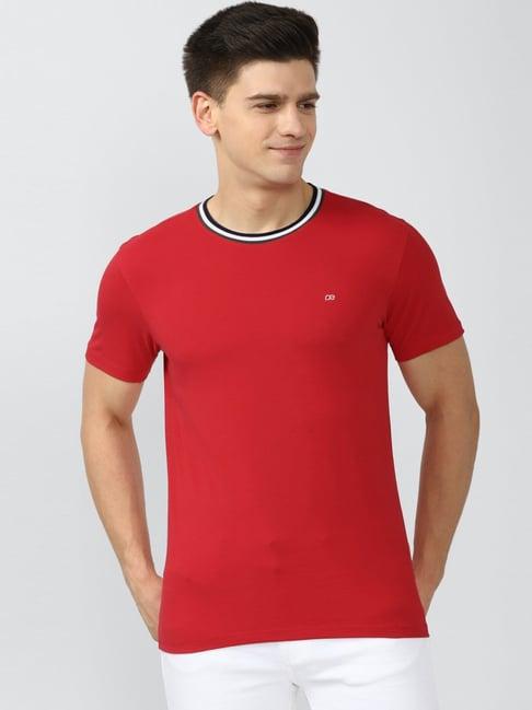 peter england red cotton slim fit t-shirt
