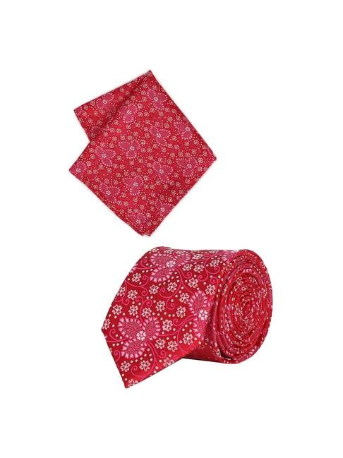peter england red floral tie with pocket square