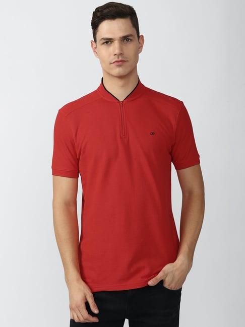 peter england red mandarin collar t-shirt