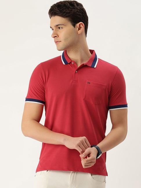 peter england red regular fit printed polo t-shirt