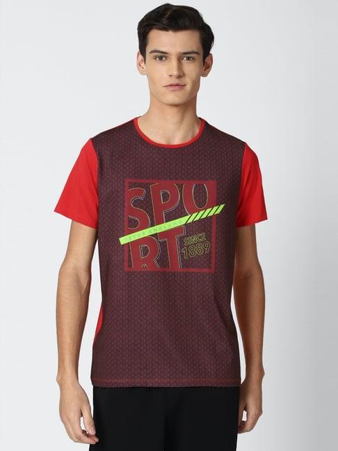 peter england red regular fit printed t-shirt