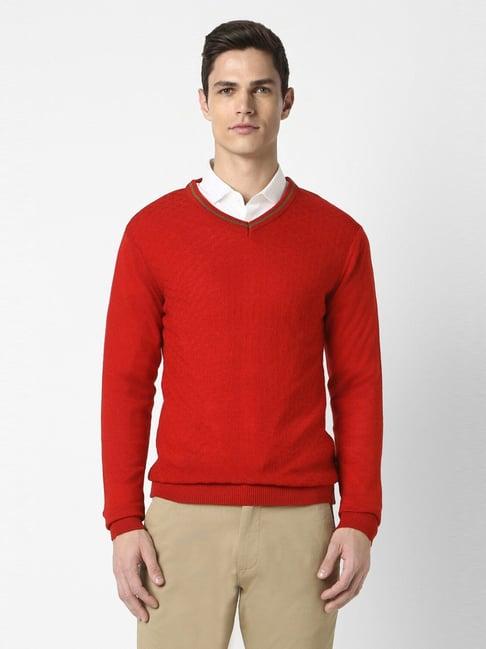 peter england red regular fit textured sweater