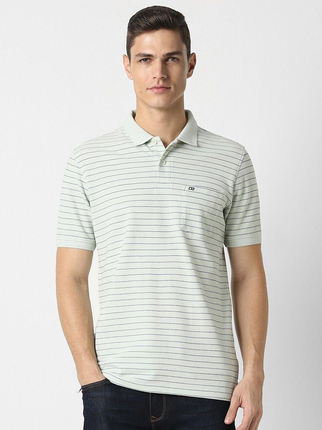 peter england striped polo collar t-shirt