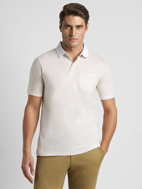 peter england white cotton regular fit printed polo t-shirt