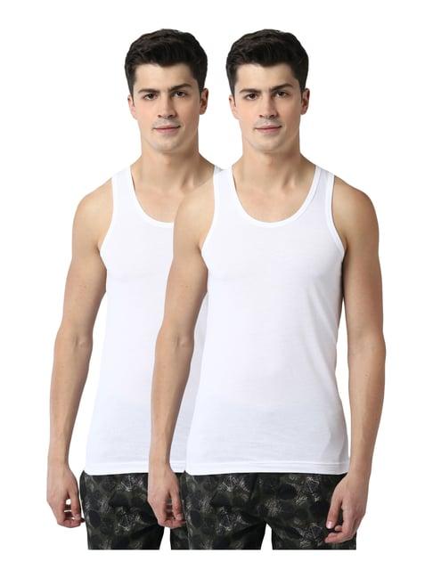 peter england white cotton regular fit vests (pack of 2)
