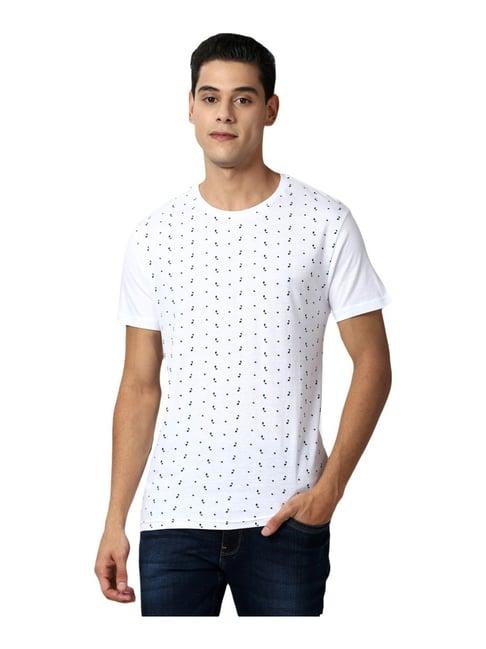 peter england white cotton slim fit printed t-shirt