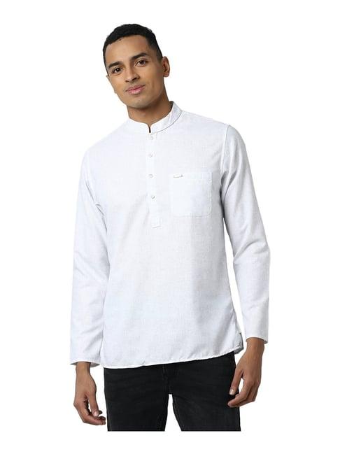 peter england white mandarin collar kurta