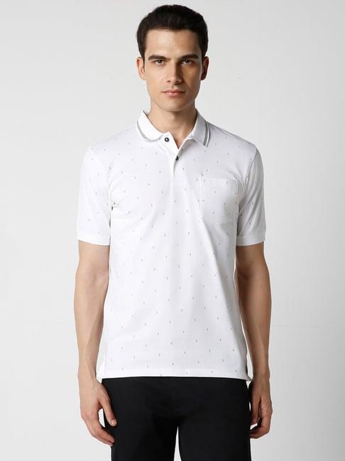 peter england white regular fit printed polo t-shirt