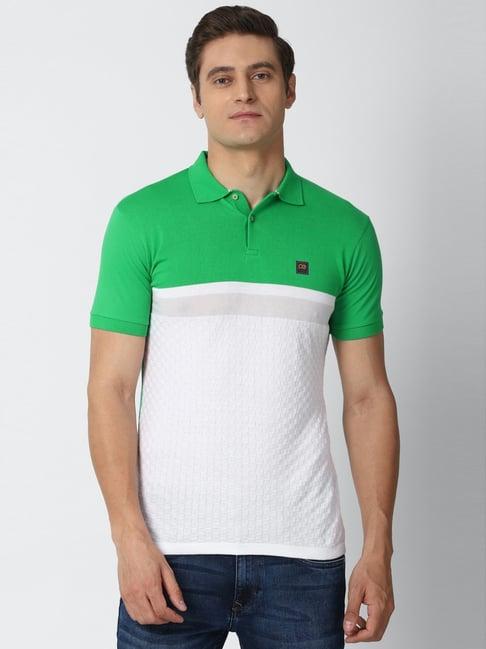peter england white slim fit printed polo t-shirt