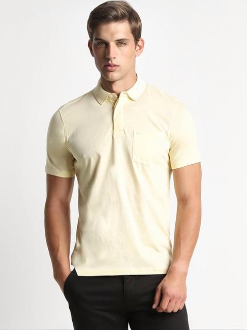 peter england yellow cotton regular fit polo t-shirt