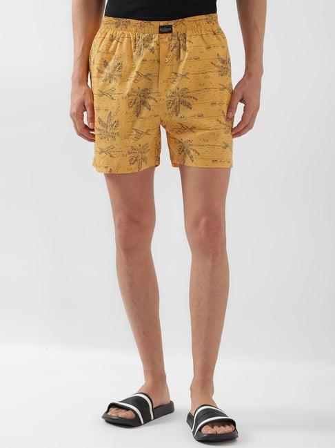 peter england yellow cotton regular fit printed shorts