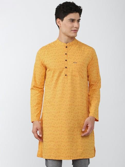 peter england yellow slim fit printed kurta