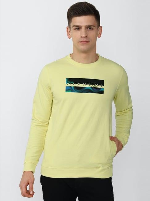 peter england yellow slim fit printed sweatshirt