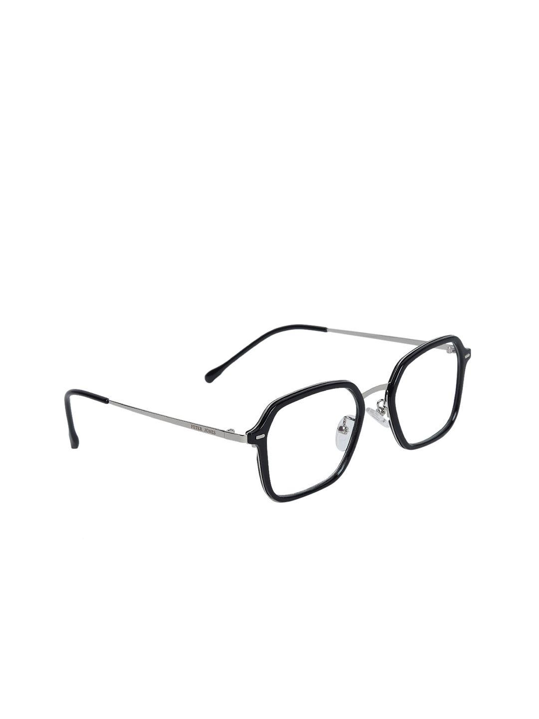peter jones eyewear unisex black & silver-toned square blue light blocking glasses