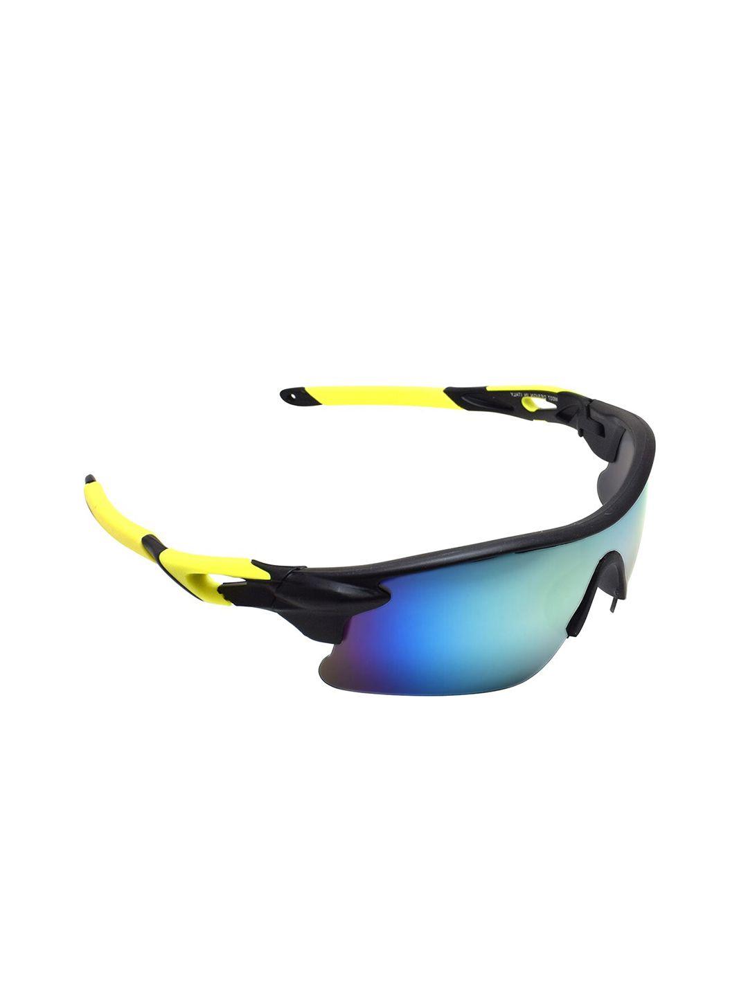 peter jones eyewear unisex blue lens & yellow sports sunglasses with uv protected lens