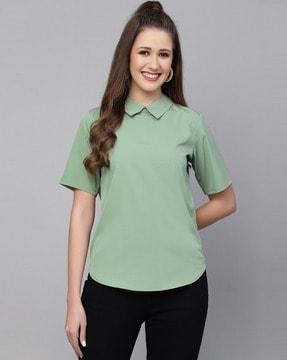 peter pan collar shirt with short sleeves