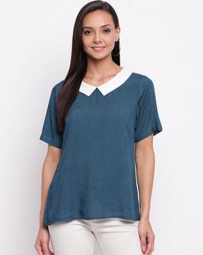 peter pan collar short sleeves top