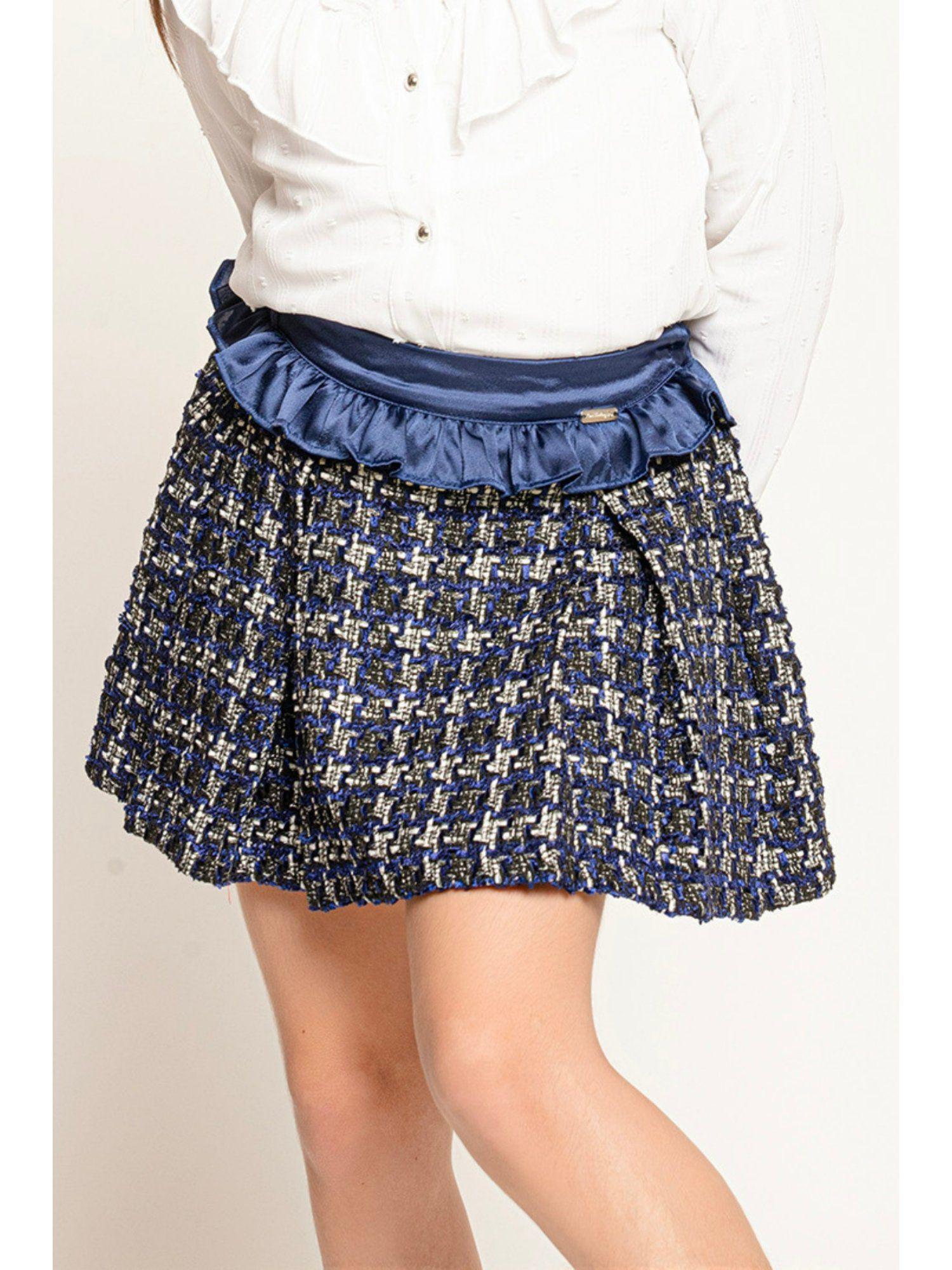 petite houndstooth navy blue skirt
