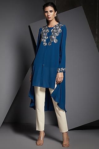 petrol blue hand embellished tunic