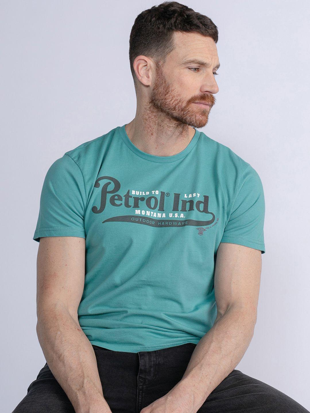 petrol pure cotton brand logo printed round neck t-shirt