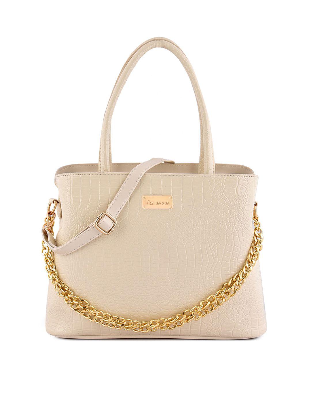 pez dorado off white textured structured satchel bag