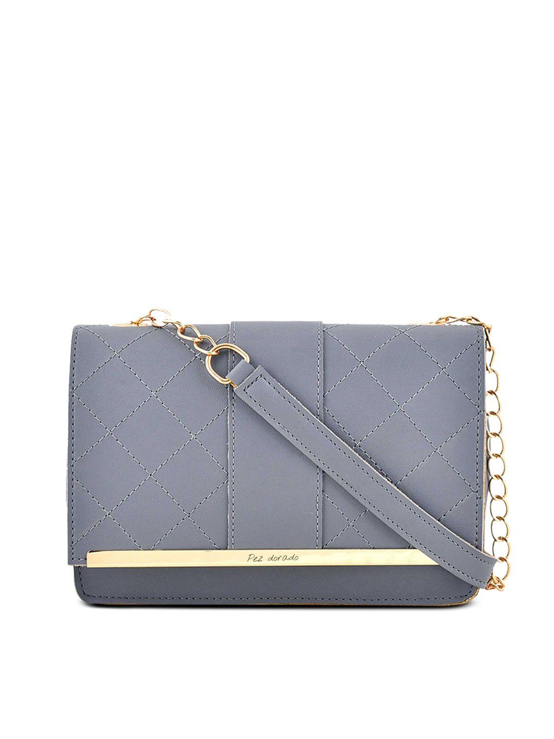 pez dorado blue synthetic leather embellished structured sling bag