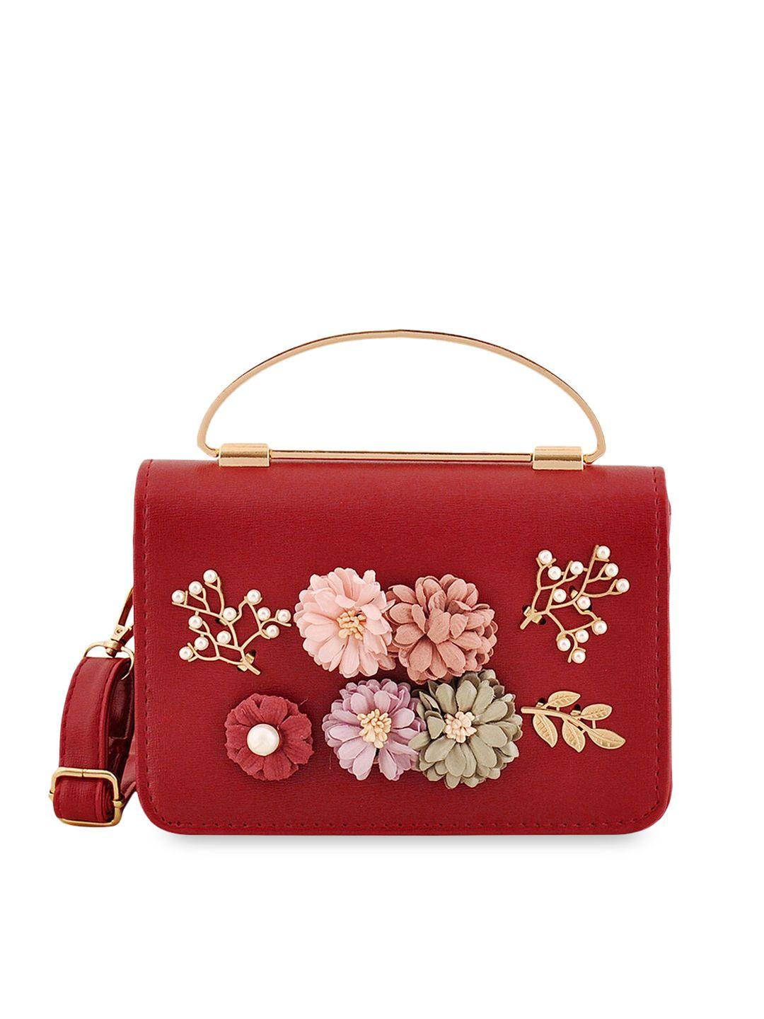 pez dorado maroon embellished structured handheld bag