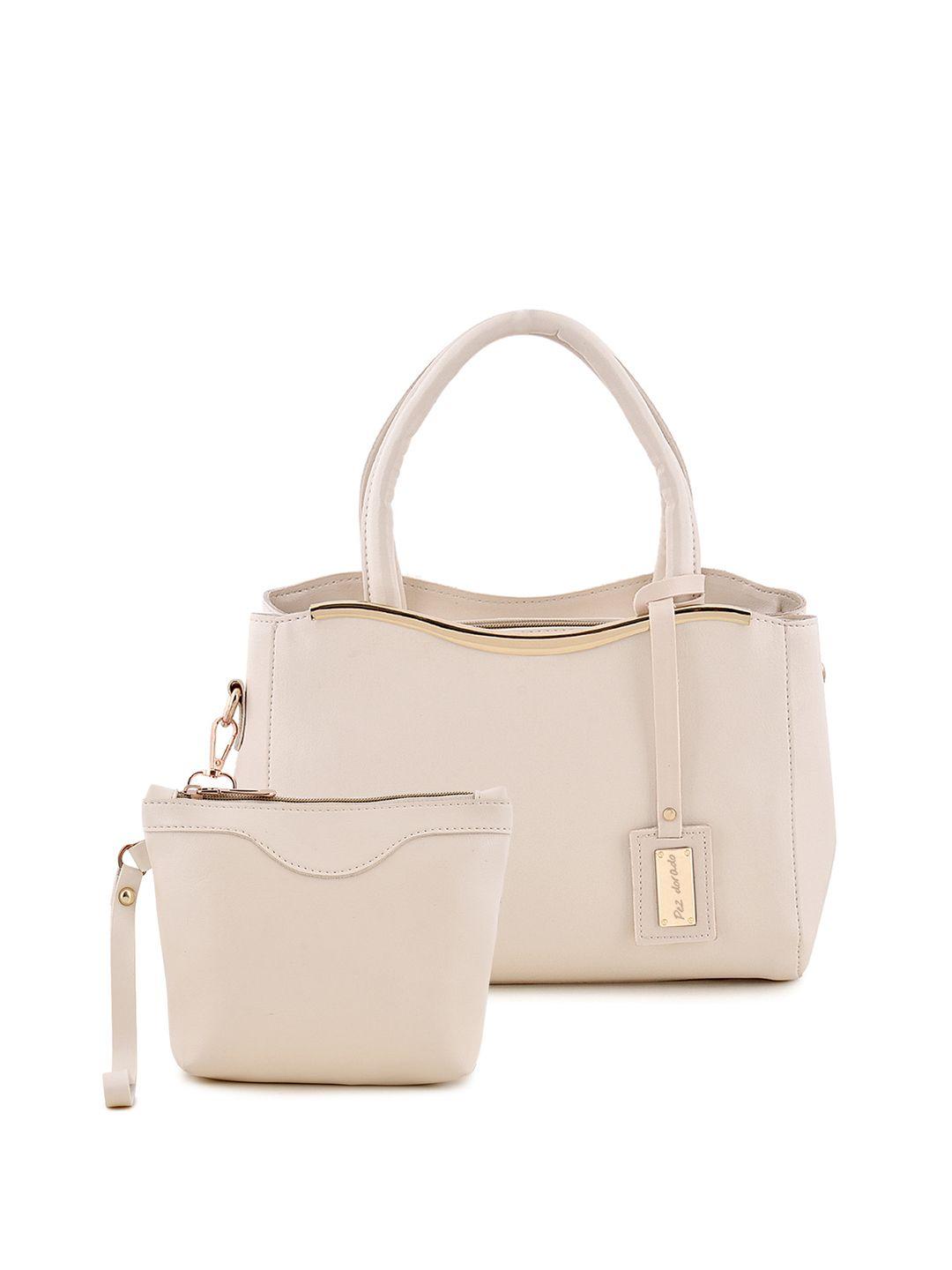 pez dorado white textured pu structured handheld bag with tasselled