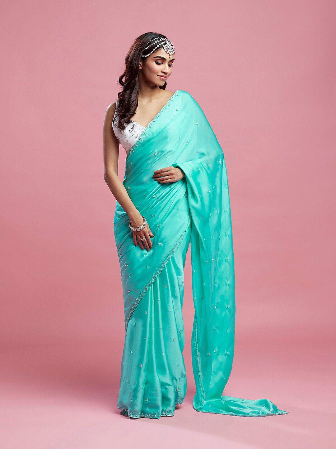 phataka embellished sequinned satin saree